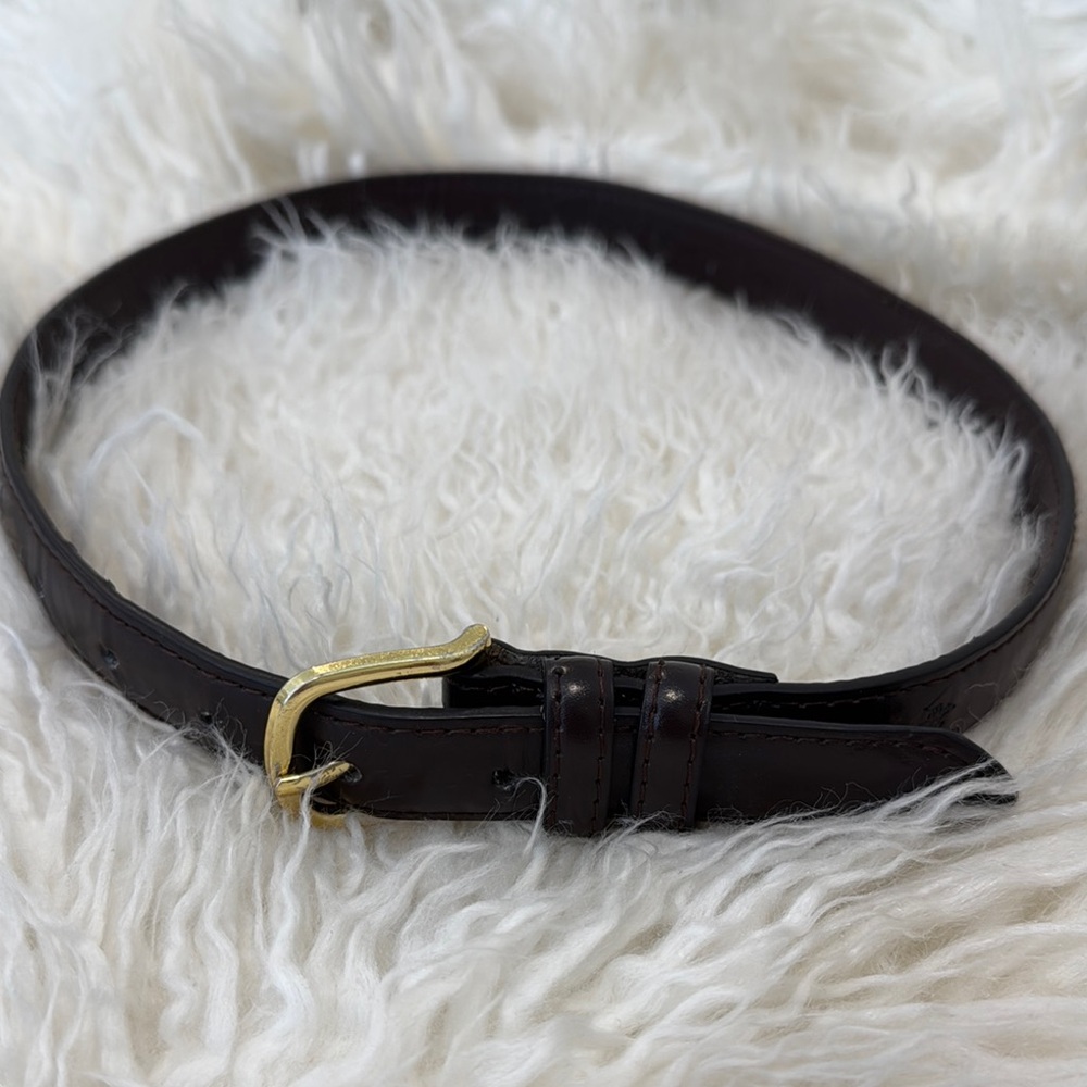 Polo Elegant Brown bonded Leather Belt with Gold Buckle